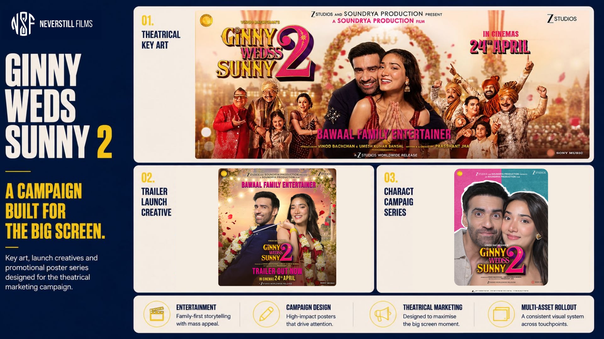 Ginny Weds Sunny 2 — theatrical key art, trailer launch creative and a character campaign series for a Z Studios / Soundrya Production release.