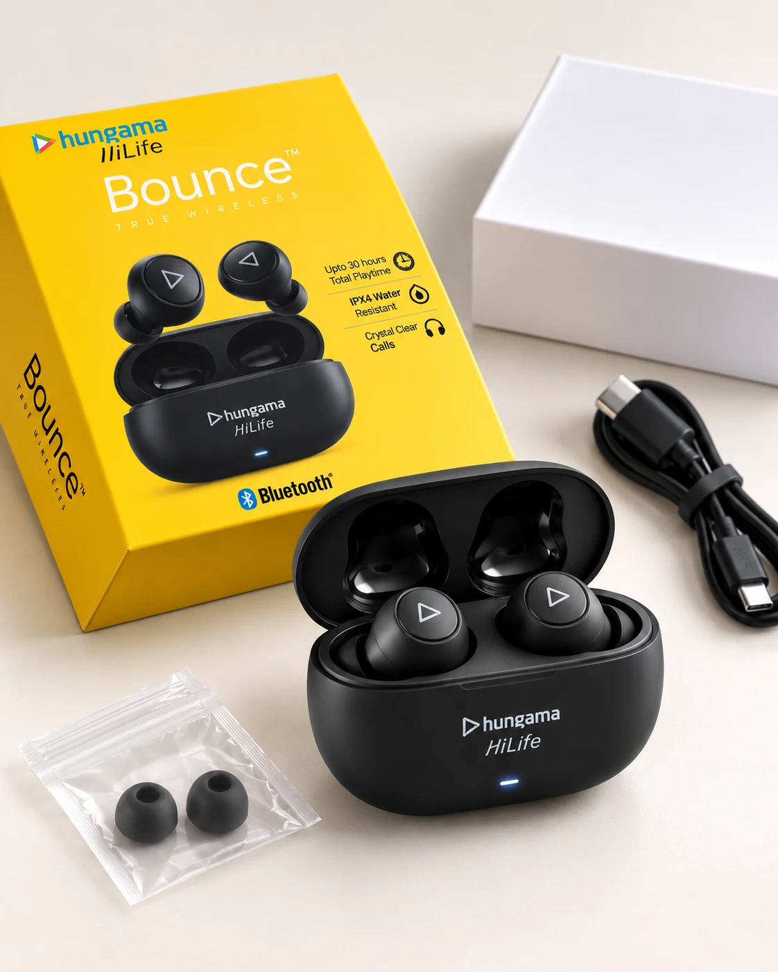 Product shoot for Hungama's Bounce wireless earbuds